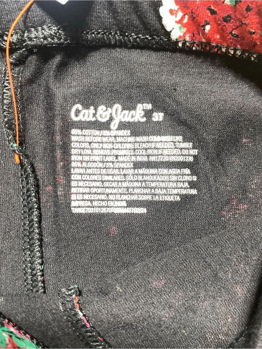 Cat & Jack Girls Durable Knee Tough Cotton Floral Leggings Size 3T Black